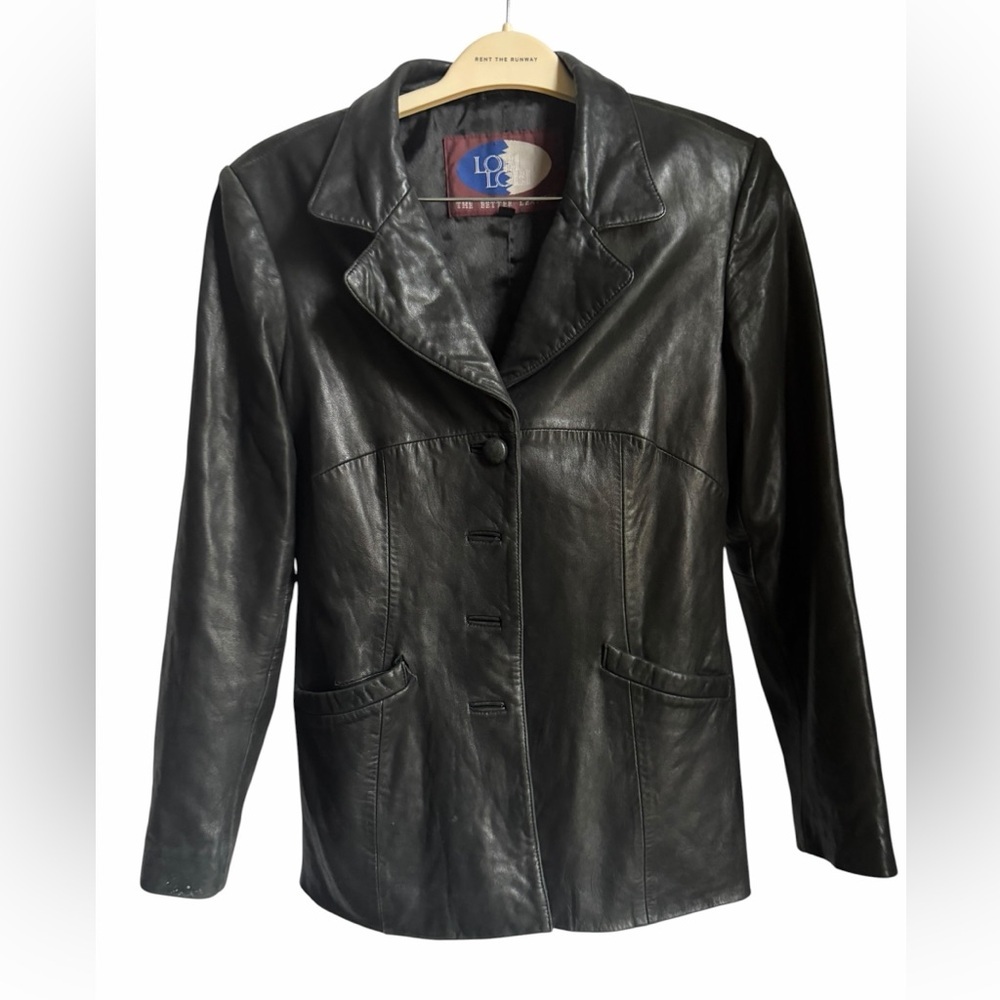 Vintage Black Soft 100% Genuine Leather Button-Front Blazer Jacket Minimalist